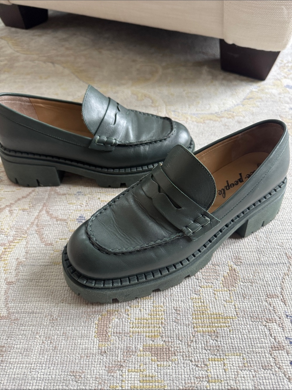 FREE PEOPLE Green Lyra Lug Sole Loafers 39